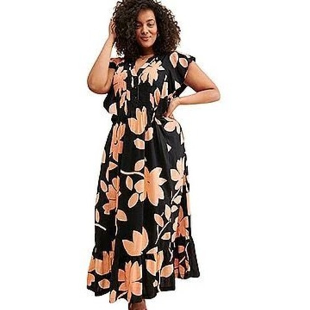 Anthropologie Maeve Cassandra Floral Maxi Dress Size 1X Black Peach Resort Boho - Picture 4 of 16